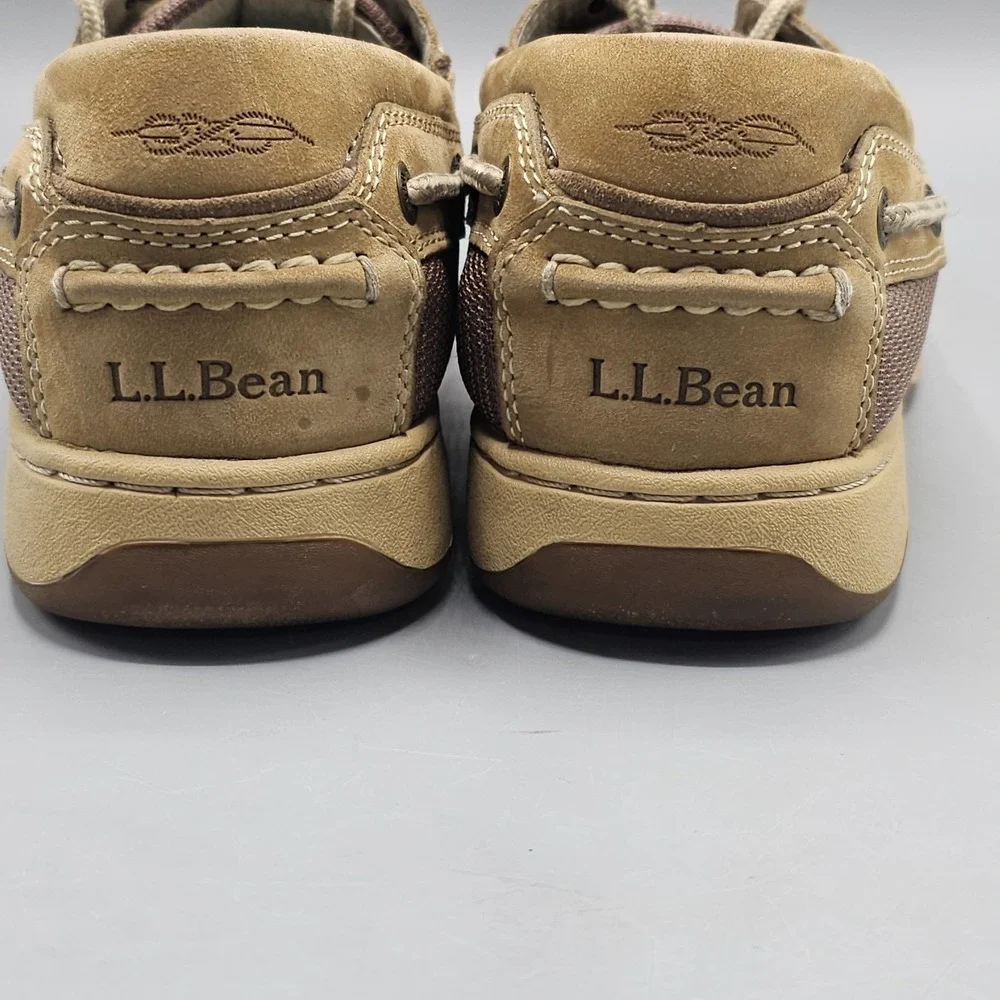 L.L. Bean Boat Loafers Shoes Moccasins Men's 10.5 M Lace Up 2‎ Eye Tan Stiched